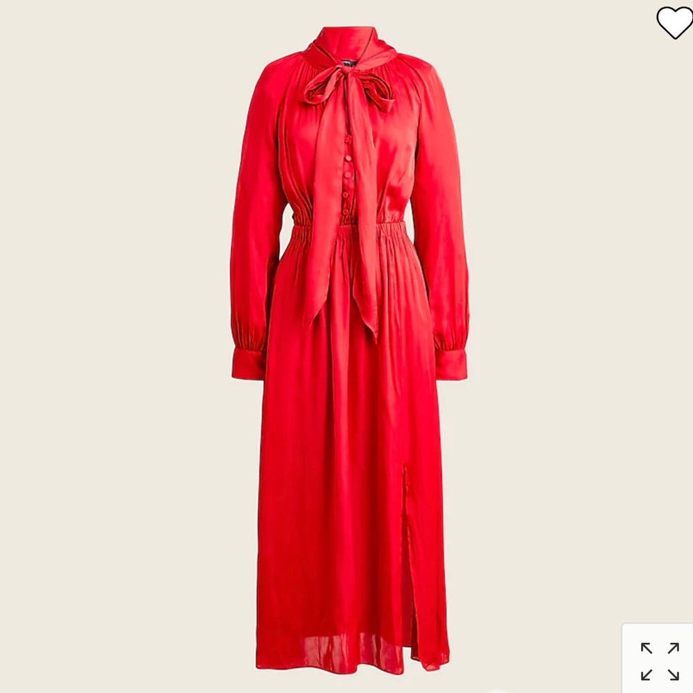 J Crew Featherweight Satin Tie-neck Dress In Deep Ruby